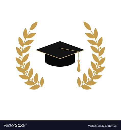 Gold Emblem Class On White Background Graduate Hat And Laurel Wreath