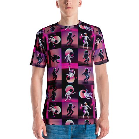 dancing astronauts on pink worlds pattern t shirt aerospace suits