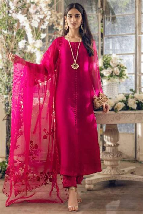 Ready Made Online Anarkali Suit In Rani Pink Upada Silk Fabric Lstv113289