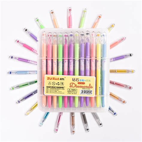 24 Colors Diamond Gel Pens Set Pastel Glitter 08mm Refill Sketch Manga