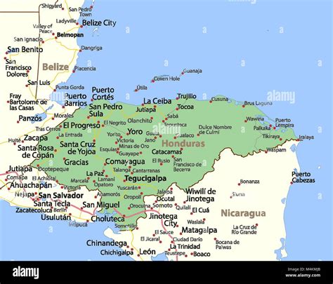 Mapa De Honduras Muestra Las Fronteras De Los Países Las Zonas