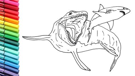 Cartoon prehistoric dinosaur mosasaurus coloring book funny illustration. Scary Sea Monster Coloring Pages