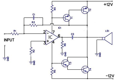 12w Amplifier Circuit Using 741 Op Amp Circuit Diagram Electronic