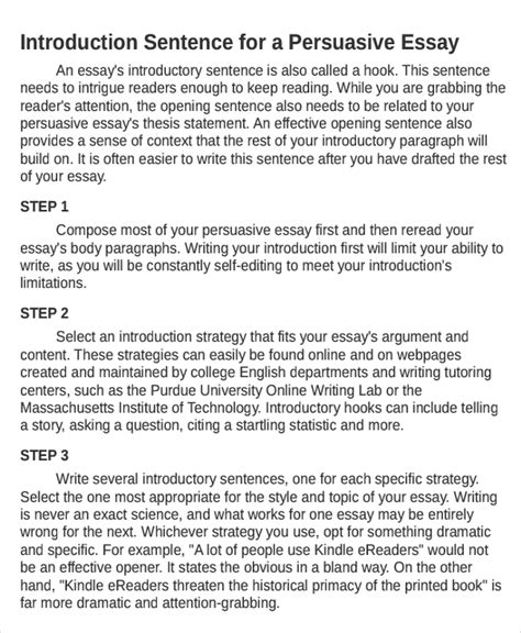 An introduction is good if it gives a clear idea of what an essay is about. FREE 5+ Persuasive Essay Examples & Samples in PDF | DOC ...