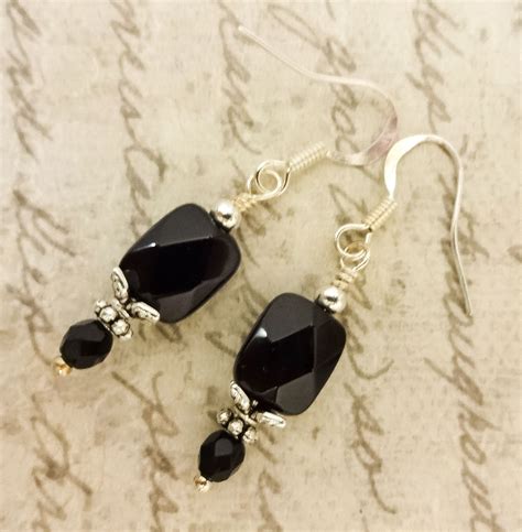 Black Onyx Faceted Rectangle Gemstone Earrings