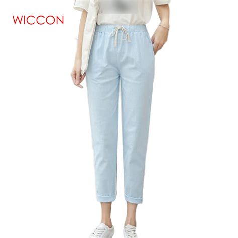 New Women Casual Summer Autumn Big Size Long Trousers Solid Elastic