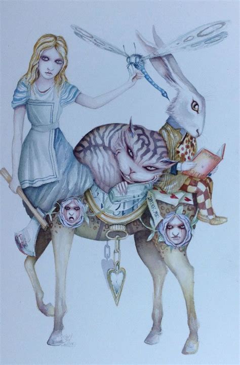 Alice In Wonderland Art Original Painting Weird Surreal Deer Signed