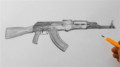 How To Draw An Ak 47 Pencil Drawing Youtube