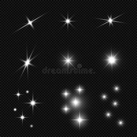 Set Of Vector Glowing Light Effect Stars Burst With Glitter Stock