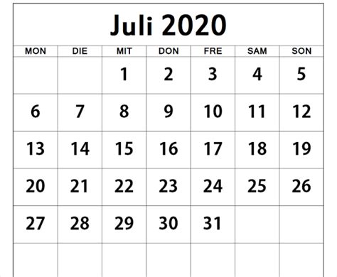 Juli 2020 Kalender In 2020 Juli Kalender Kalender Zum Ausdrucken
