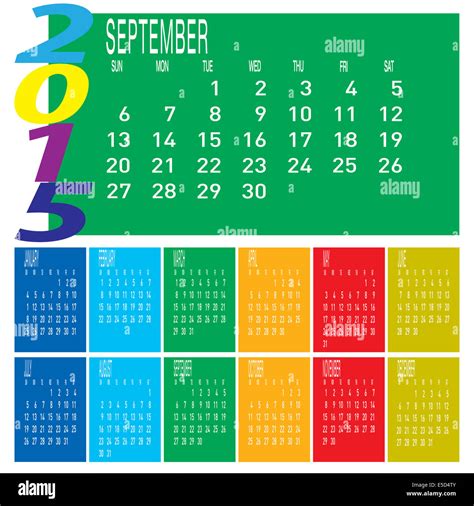 The Vector Of Year 2015 Colorful Calendar September Stock Photo Alamy