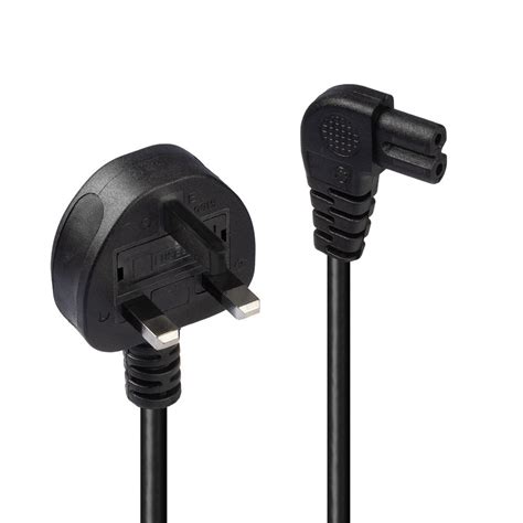 1m Uk 3 Pin Plug To Right Angled Iec C7 Mains Power Cable Black From