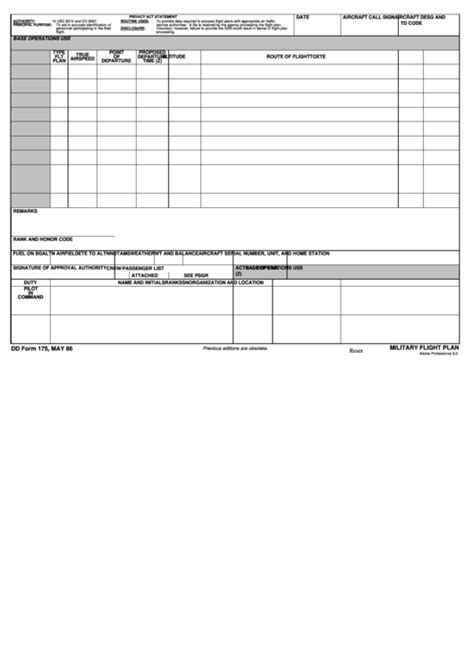 Fillable Dd Form 175 Military Flight Plan Printable Pdf Download