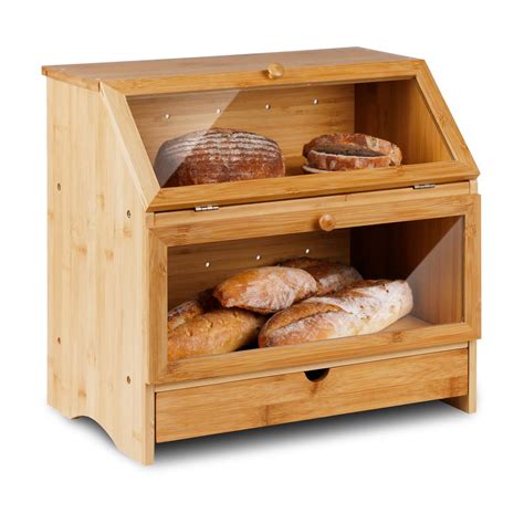 Buy Homekoko Large Bamboo Two Layer Bread Box With Drawer Double