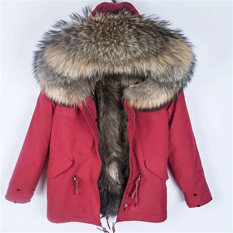 2018 Real Fur Coat Winter Jacket Women Short Parka Waterproof Big Natural Raccoon Fur Collar
