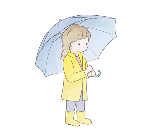 Free Vector Watercolor Cute Girl In A Raincoat Holding An Umbrella