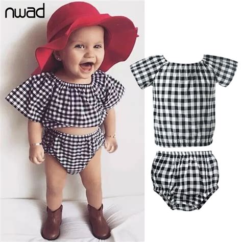 Nwad Summer Plaid Baby Girls Clothes Set Cute Baby Girl
