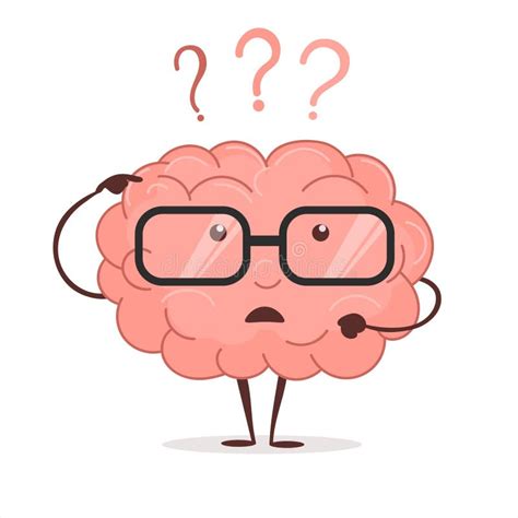 Brain Cartoon With Questions And Glasses Human Intellect Thinks