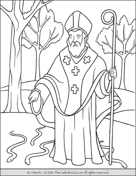 Color these great free printable coloring pages full of shamrocks, leprechauns, rainbows, pot o' gold and lots and lots of luck. Saint Patrick Coloring Page - The Catholic Kid