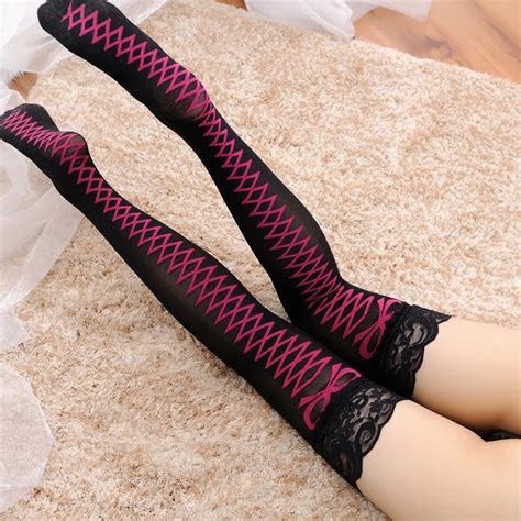 Hot Sale Bow Women Sexy Stockings Sheer Straps Lace Black Mesh Top