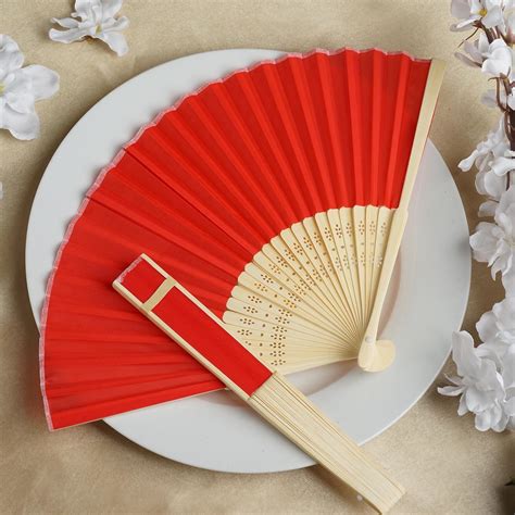 Buy Red Asian Silk Folding Fans Pack Of Favor At Tablecloth Factory