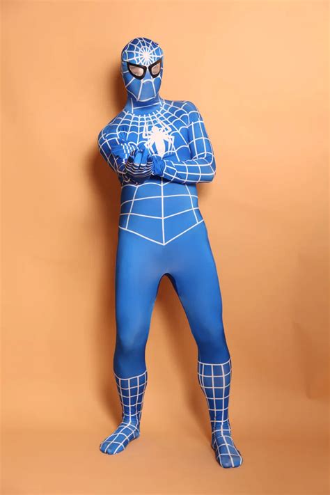 sn909 unisex adult full body blue lycra spandex superhero spiderman zentai suits halloween