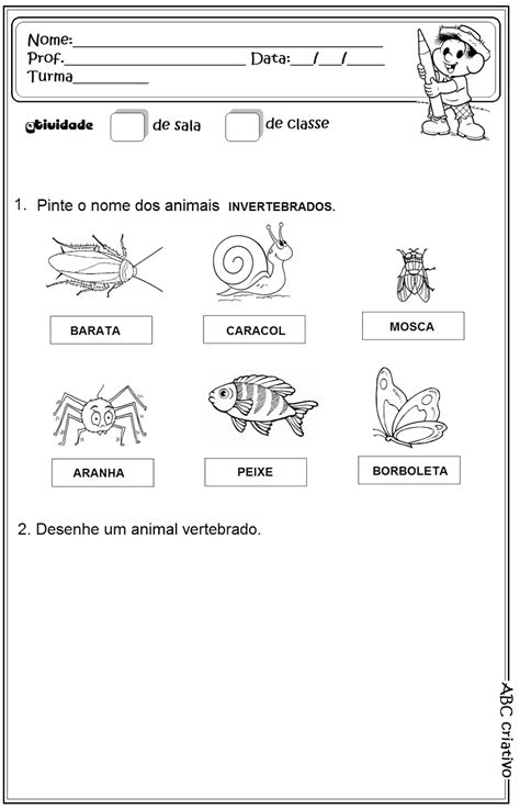 Atividade Sobre Animais Vertebrados E Invertebrados 3 Ano