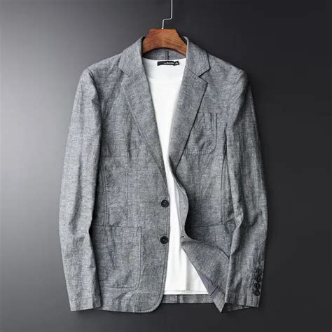 Men Casual Linen Suit Summer Thin Plus Size 4xl Slim Fit Grey Blazer