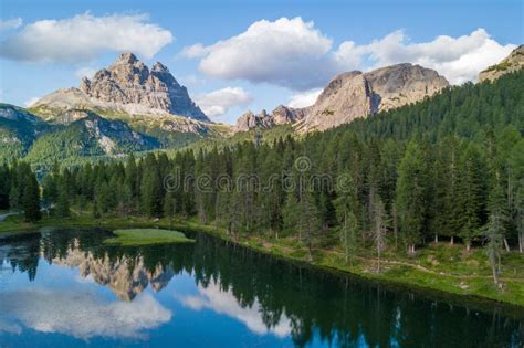 Aerial View Of Lake Antorno In Dolomites Italy Stock Photo Image Of
