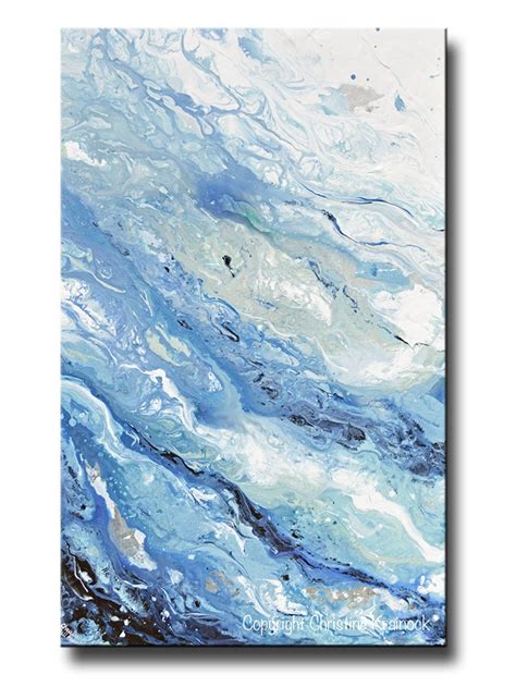 Giclee Print Art Abstract Painting Blue White Coastal Marbled Seascape