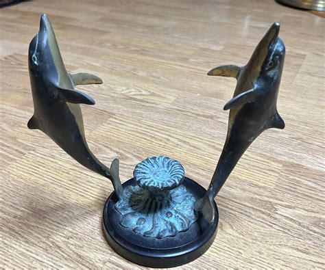 Twin Dolphins Bronze Brass Sculpture Spi San Pacific International 8