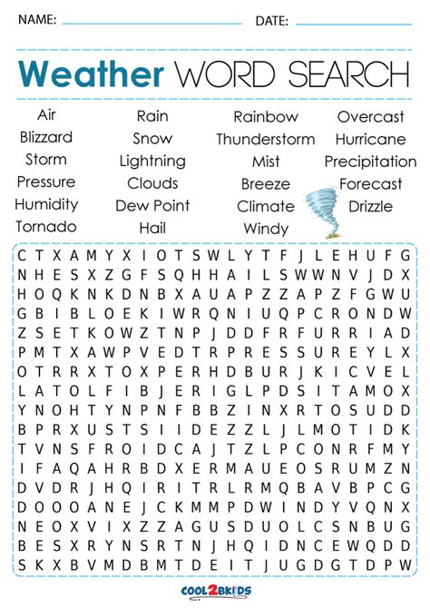 Weather Themed Word Search Precision Printables Weather Word Search
