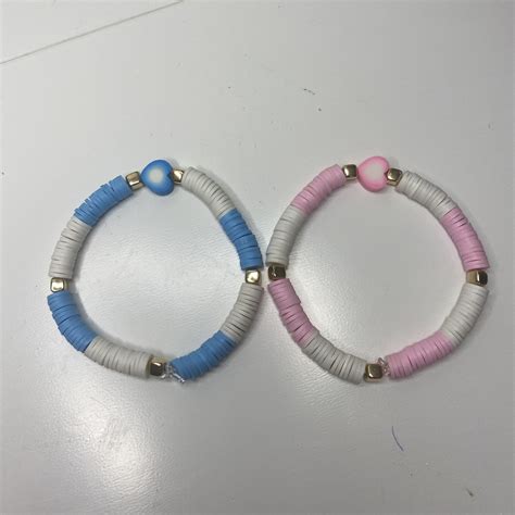 Pink And Blue Bff Matching Clay Bead Preppy Bracelets Etsy