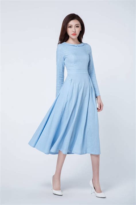 Light Blue Dress Midi Dress Pleated Dress Spring Dress Etsy Uk