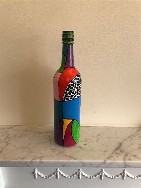 Very Colourful Hand Painted Abstract Art Design Bottle This Is A