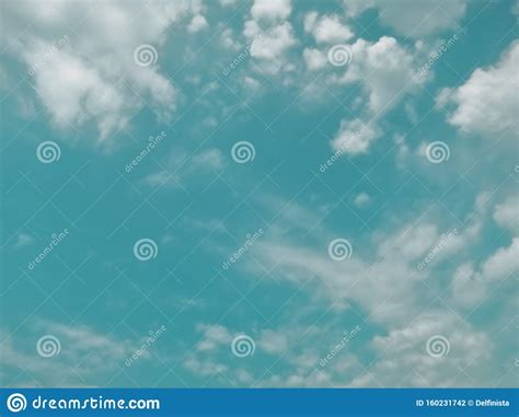 Turquoise Blue Sky Background White Clouds Wallpaper Stock Photo
