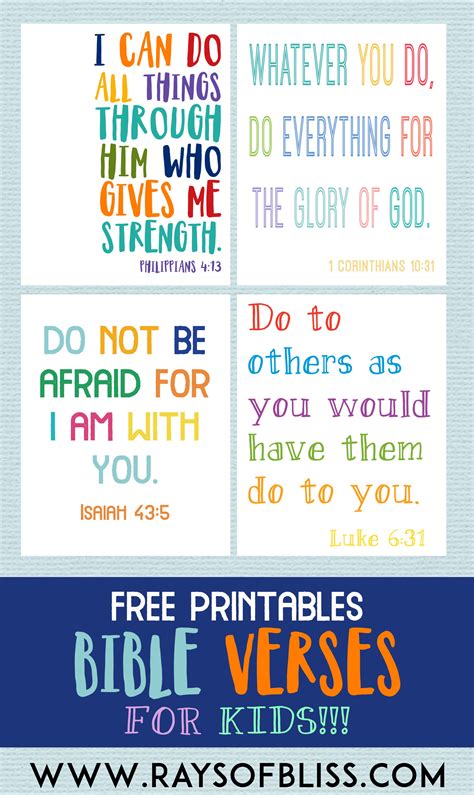 Kids Bible Verses Free Printables Set Of 4 Rays Of Bliss