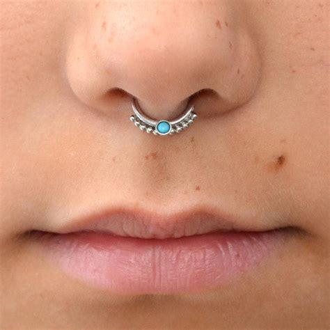 2mm turquoise septum ring silver septum jewelry nose