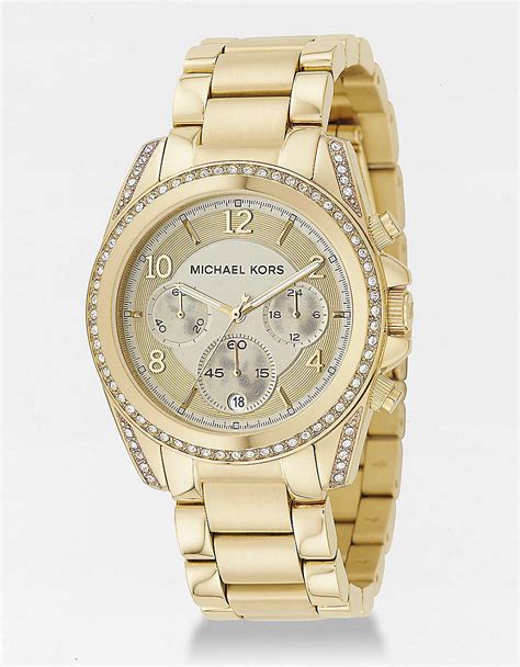 Michael Kors Ladies Crystal Pave Gold Plated Chronograph Watch In