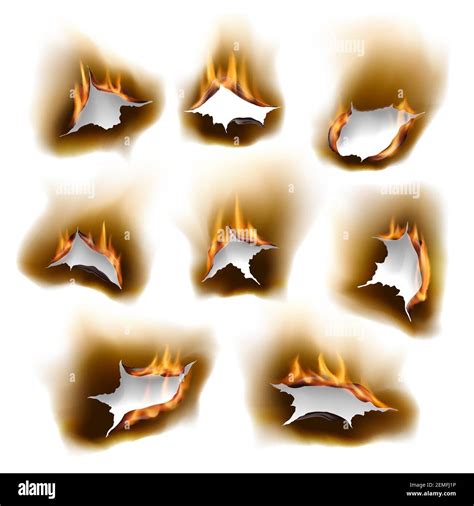 Burnt Paper Holes In Fire Realistic Burn Orifice With Charred Edges Isolated Vector Objects 3d