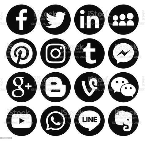 Collection Of Popular Black Round Social Media Icons Stock Photo