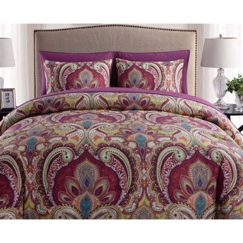 Full Queen King Bed Purple Green Paisley Damask 8 Pc Comforter Sheet