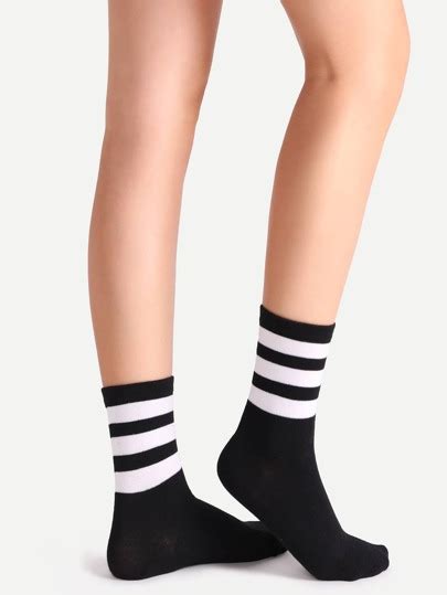 Black Striped Crew Socks Sheinsheinside