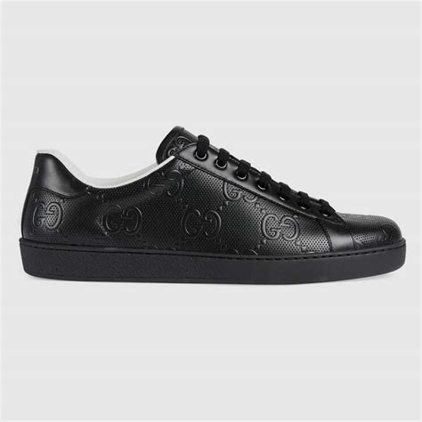 Gucci Gg Mens Ace Gg Embossed Sneaker Black Gg Embossed Leather Lulux