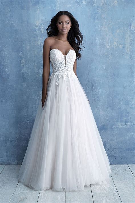 9715 Allure Bridals Strapless Tulle Gown With Beaded Appliques