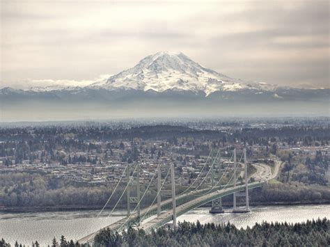 Tacoma Narrows Bridge And Mount Rainier March 31 2014 Flickr