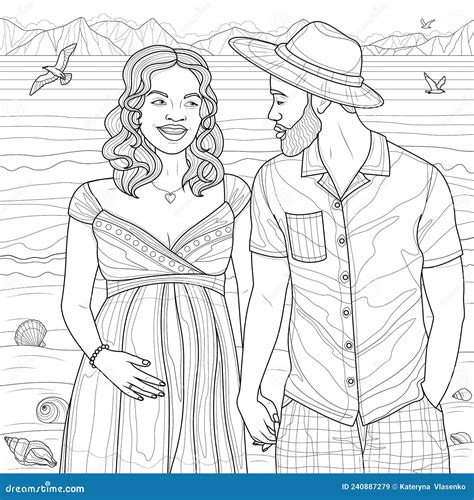 african american couple pregnant coloring book antistress for adults stock vector