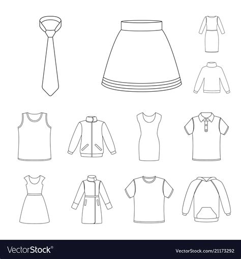 Different Kinds Of Clothes Outline Icons In Set Vector Image