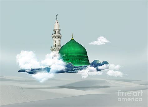 Medina Munawara Mosque Dgital Art Saudi Arabia Green Dome Of Prophet