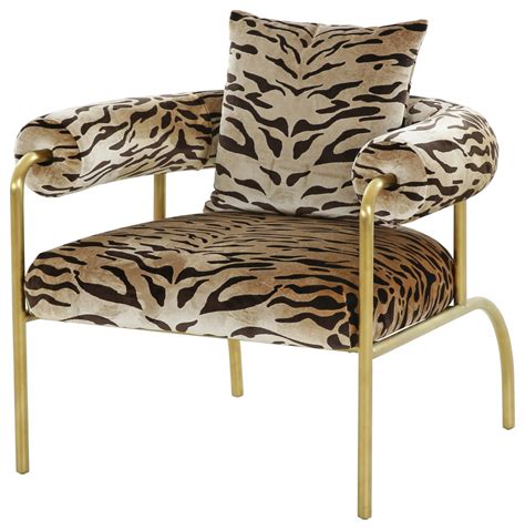Modrest Kola Gold Zebra Print Accent Chair Contemporary Armchairs